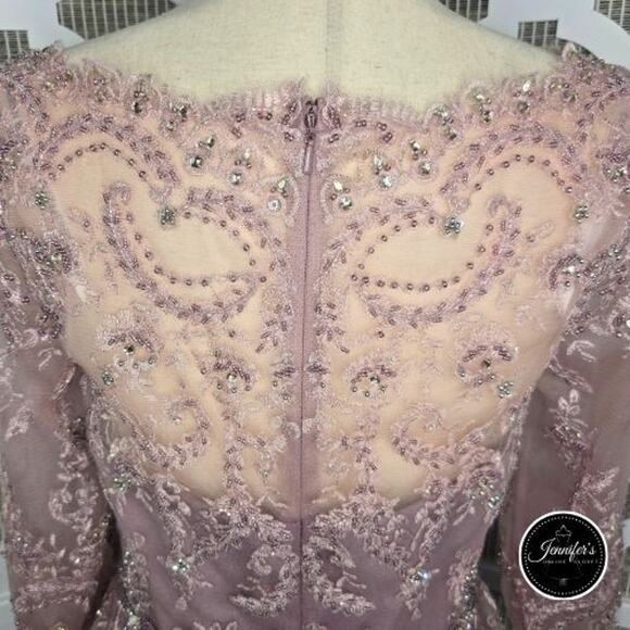 Cameron Blake by Mon Cheri NWT Pink Lace Hand Beaded Illusion Chiffon Gown 10 - Picture 9 of 16